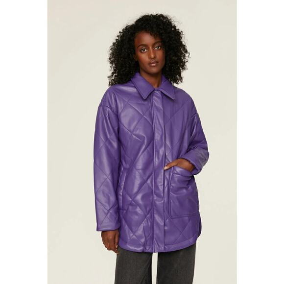 Apparis Stevie Jacket Quilted Vegan Faux Leather Moto Coat Purple Size M - Picture 1 of 11